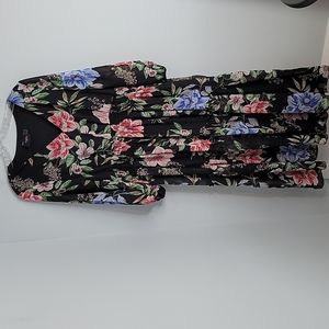 Just Taylor Black Floral Chiffon Maxi Dress V-neck Long Sleeves Size 12